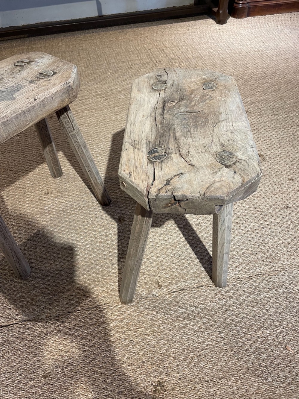 Pair of 19th century oak milking stools  View III