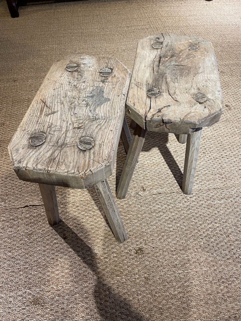 Pair of 19th century oak milking stools  View V