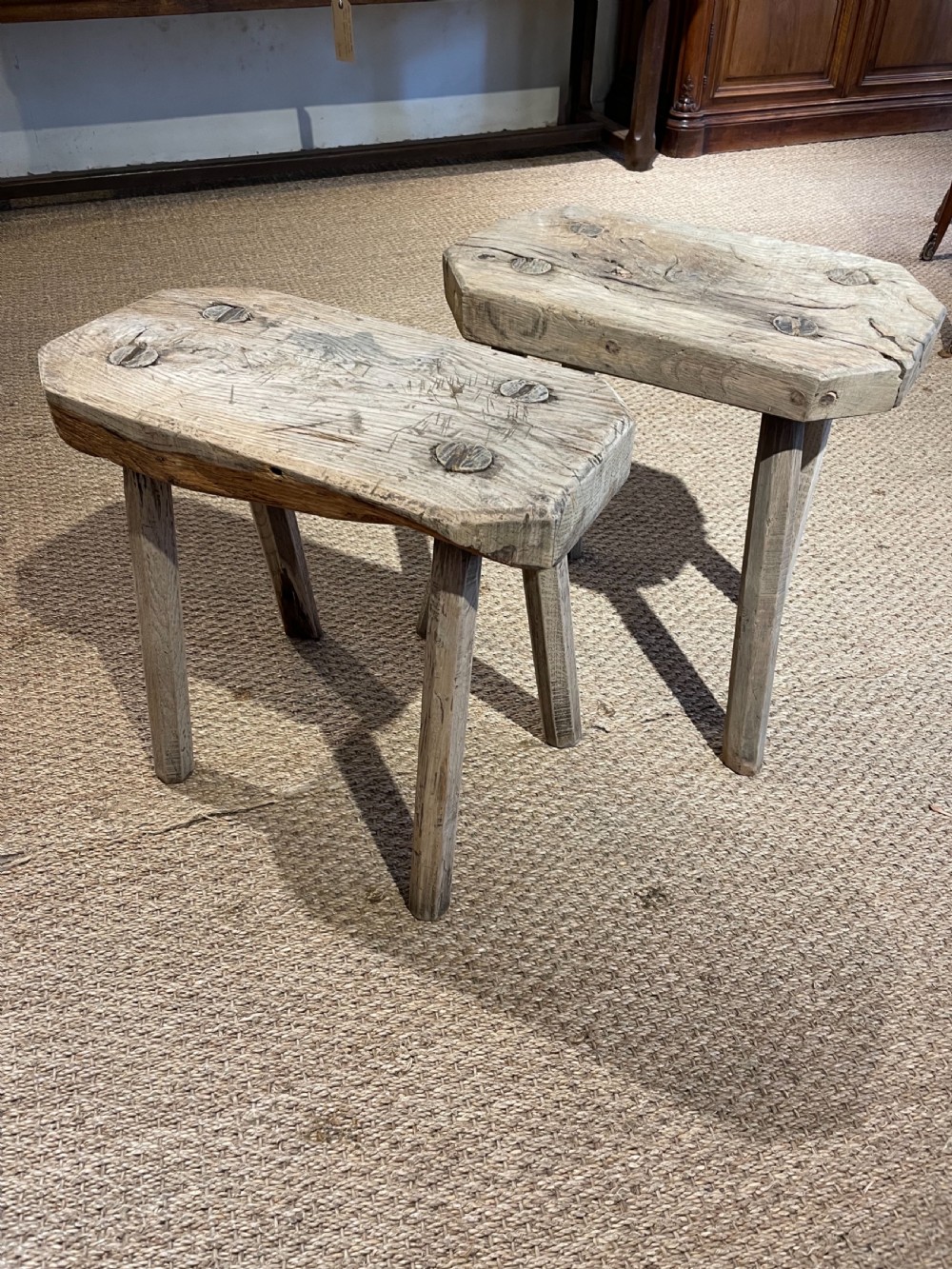 Pair of 19th century oak milking stools  View VI