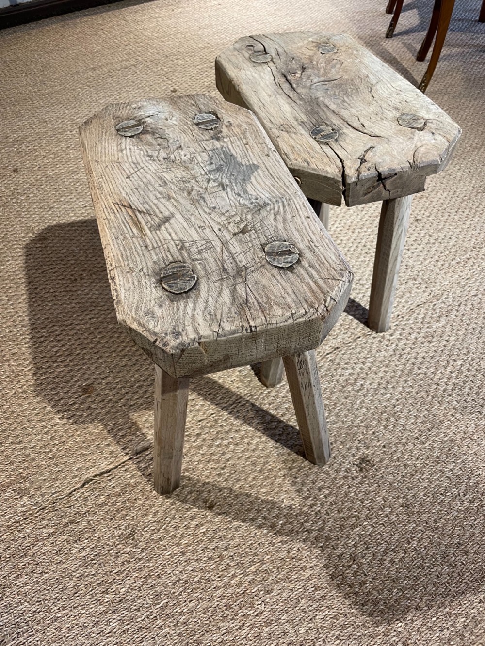 Pair of 19th century oak milking stools  View VII