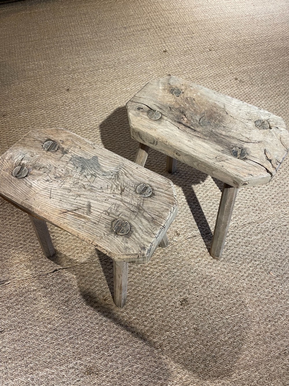 Pair of 19th century oak milking stools  View VIII
