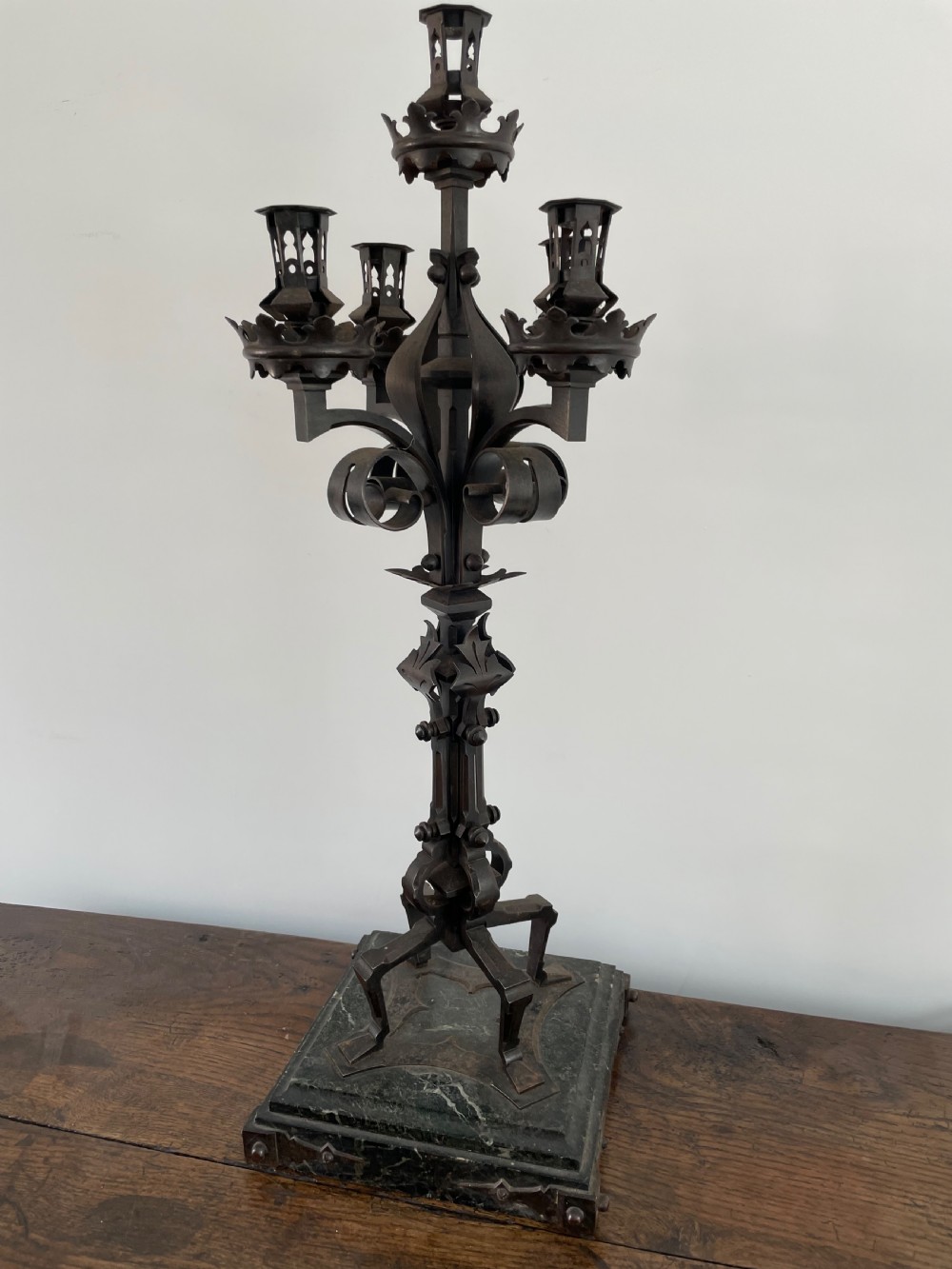 Wrought iron Gothic style candelabra 