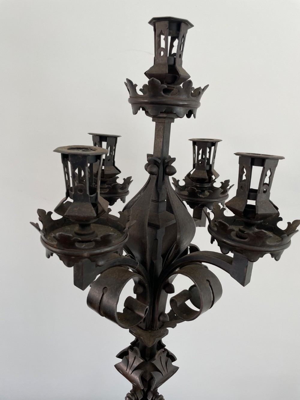 Wrought iron Gothic style candelabra  View II