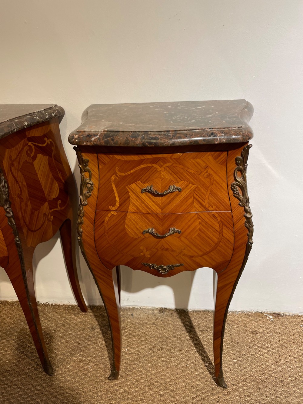 Pair of marble topped bedside cabinets  View II