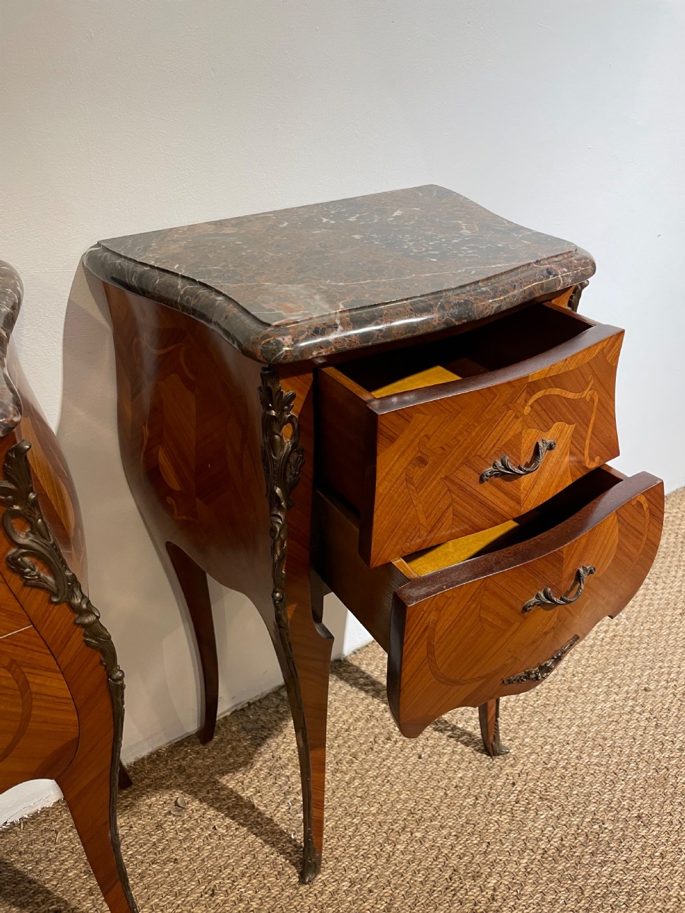 Pair of marble topped bedside cabinets  View III