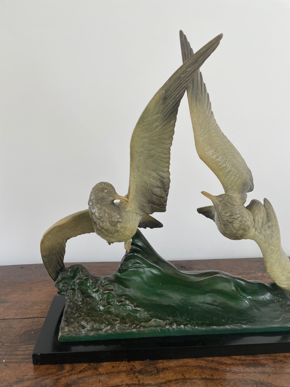 Large Art Deco spelter group of seagulls  View II
