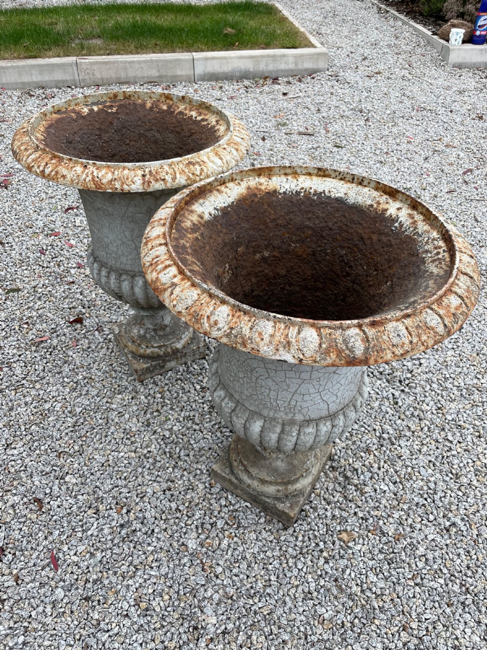 Large pair of Victorian cast iron urns  View IV