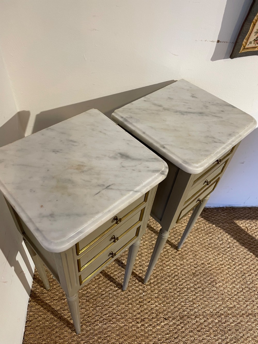 Very neat sized pair of marble topped bedside cabinets  View III