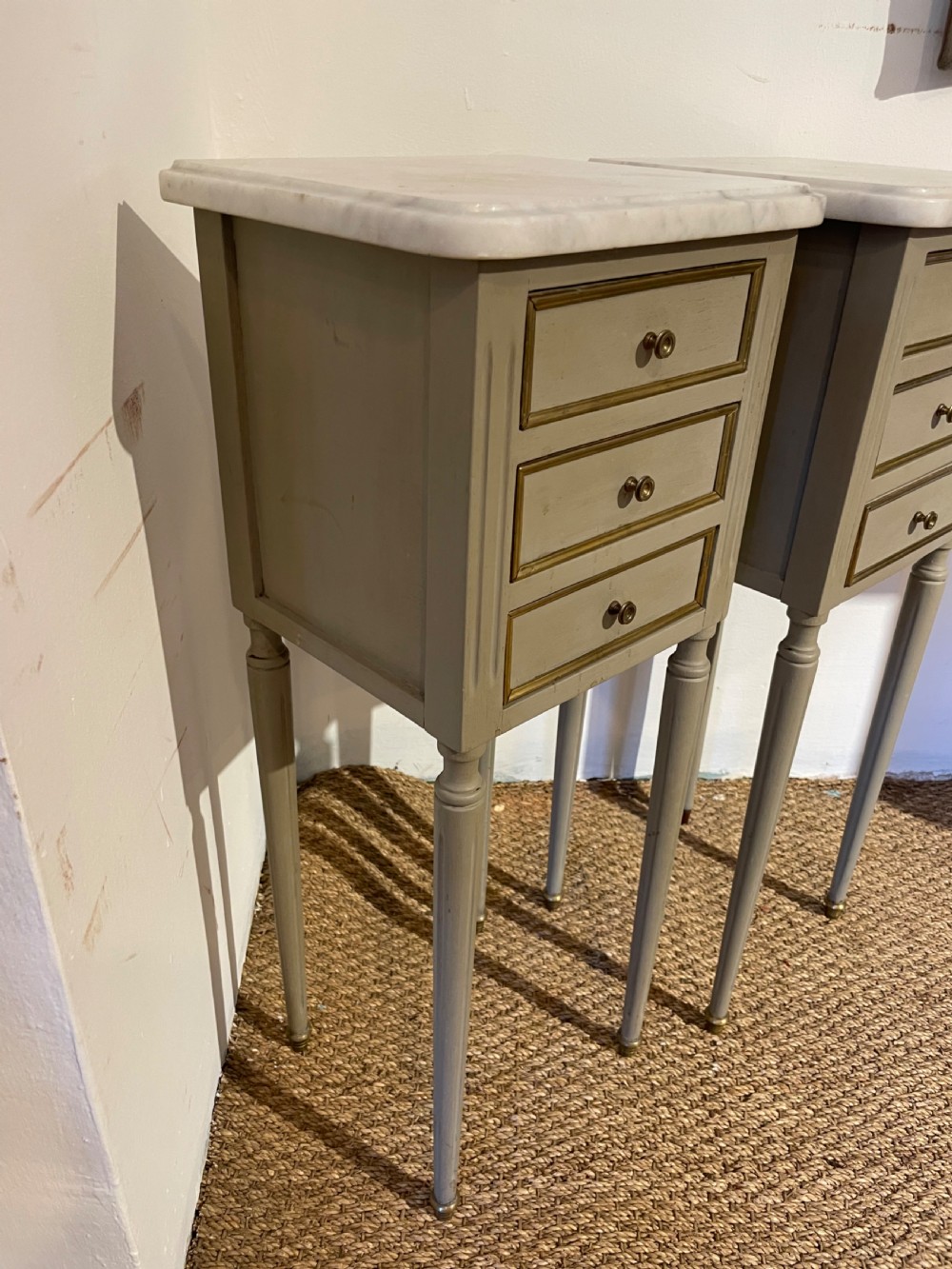 Very neat sized pair of marble topped bedside cabinets  View V