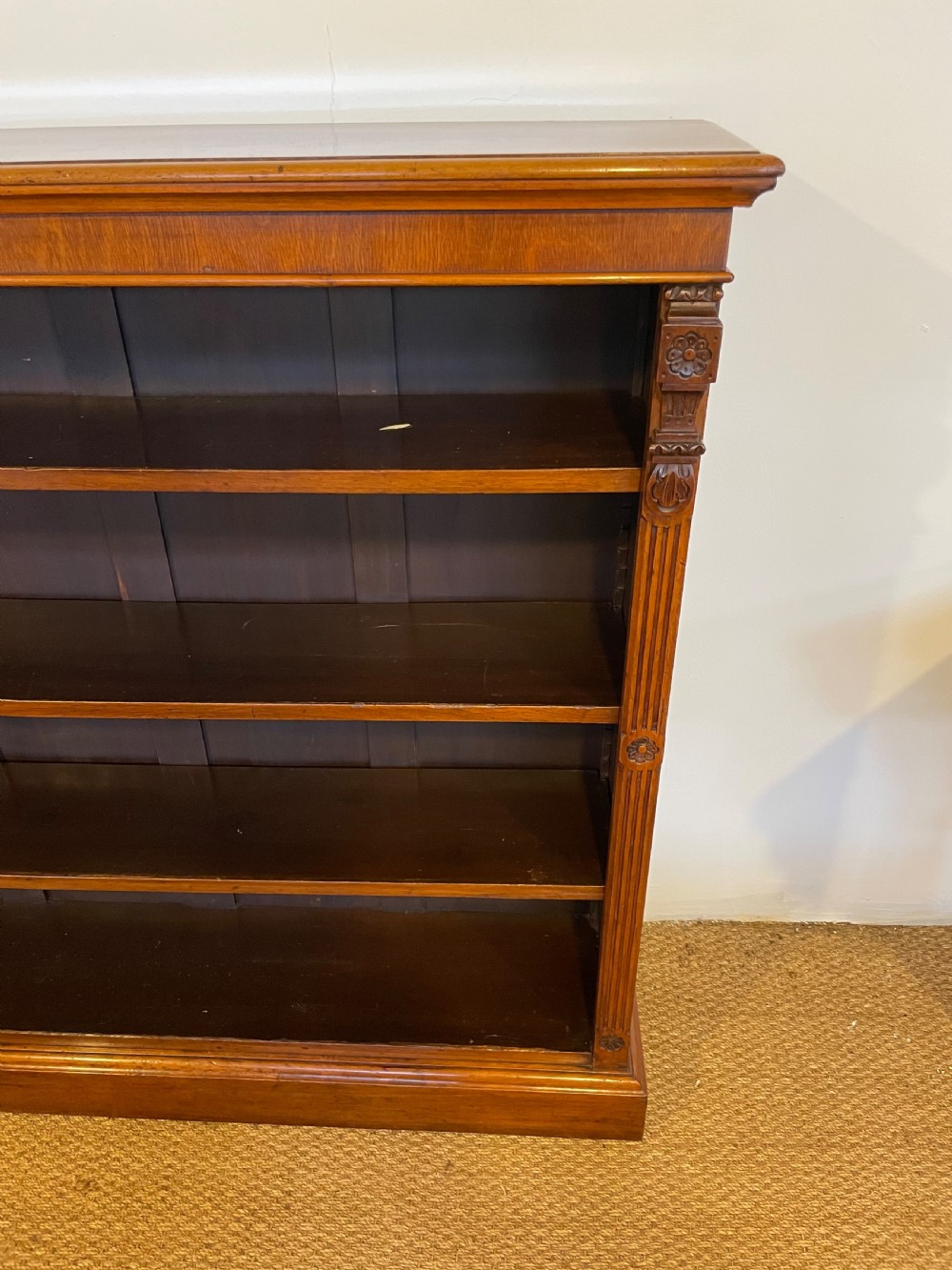 Late Victorian mahogany open bookcase  View II