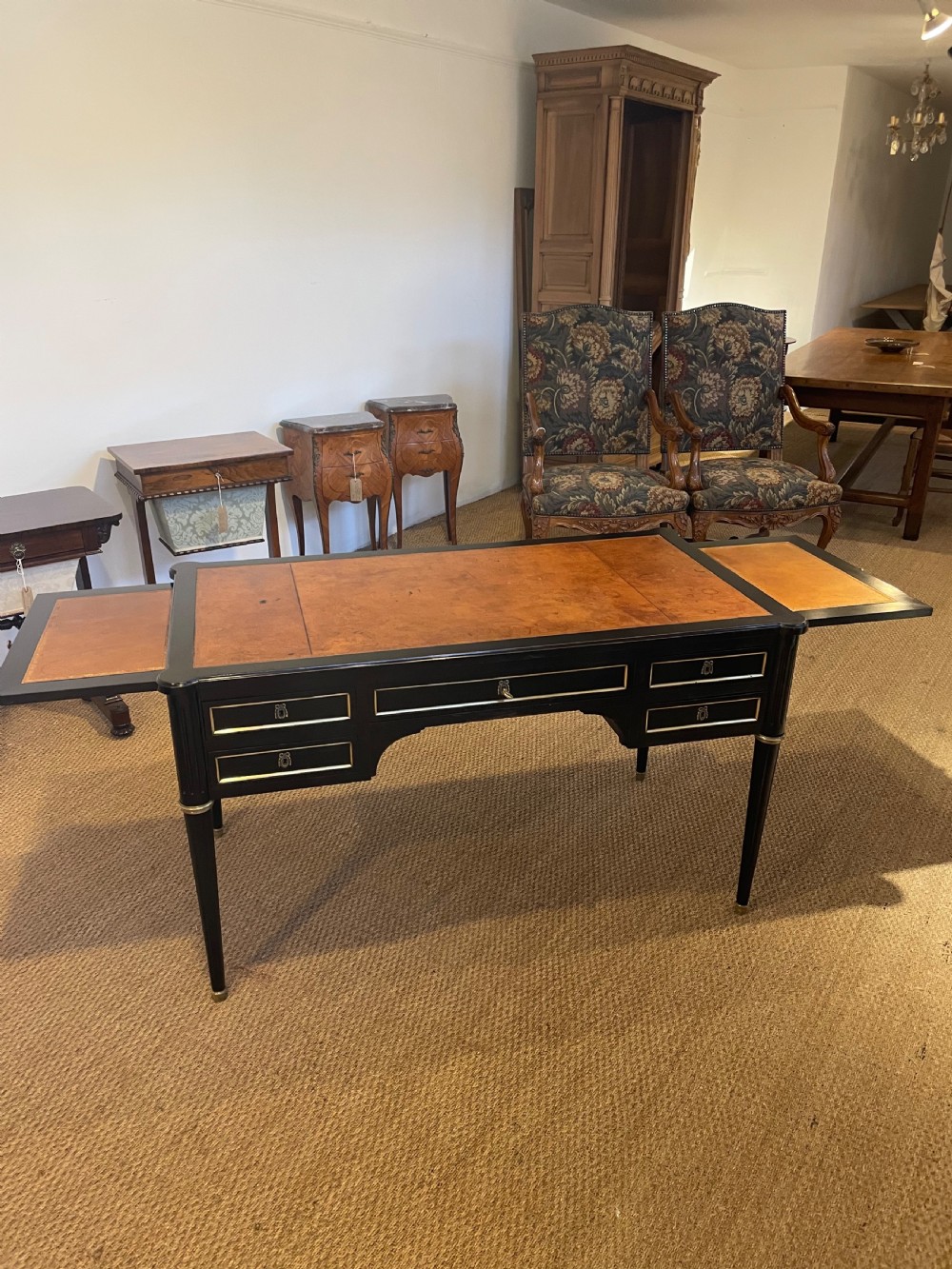Louis XVI style ebonised writing desk  View XI