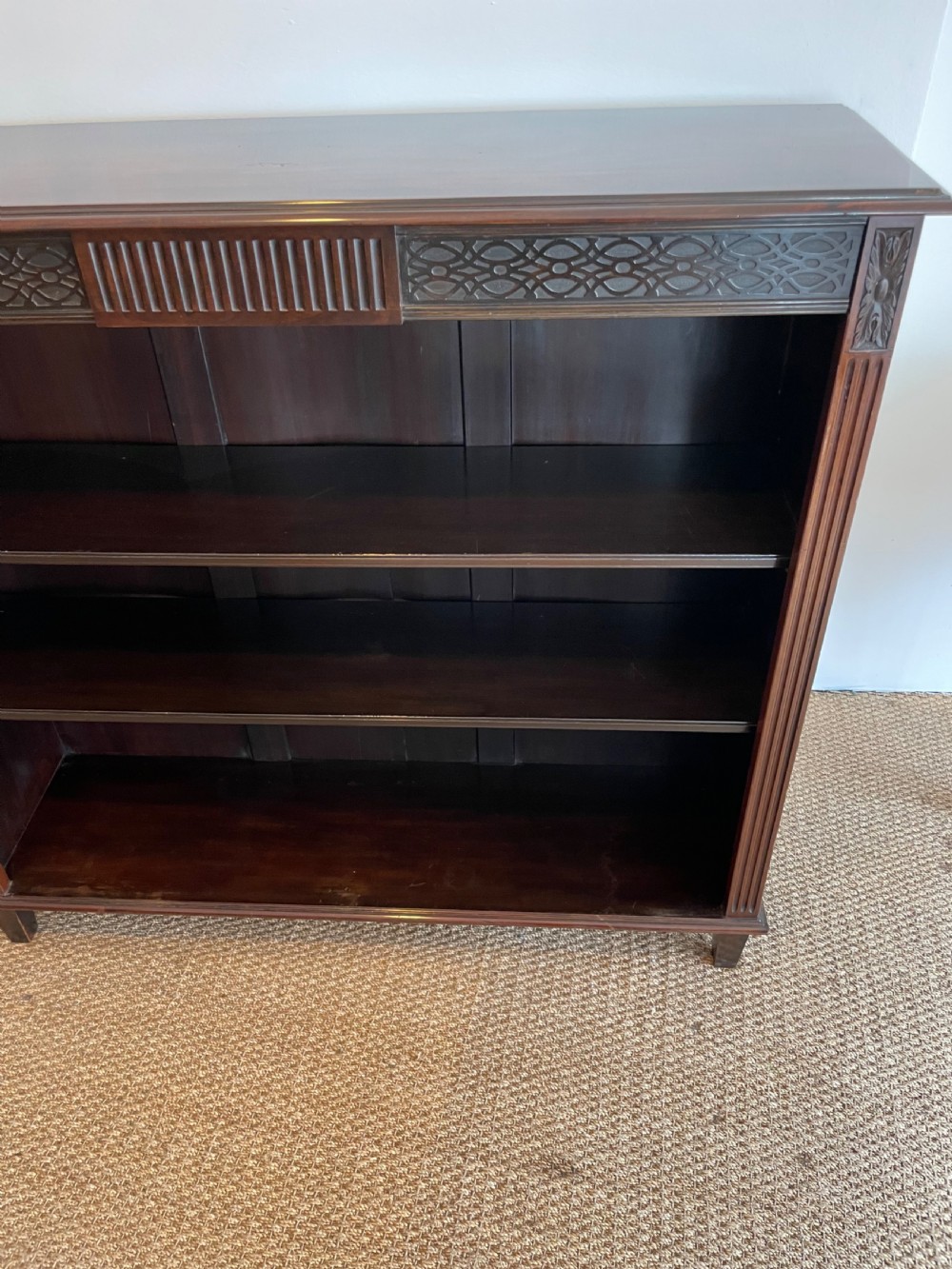 Edwardian mahogany open bookcase View II
