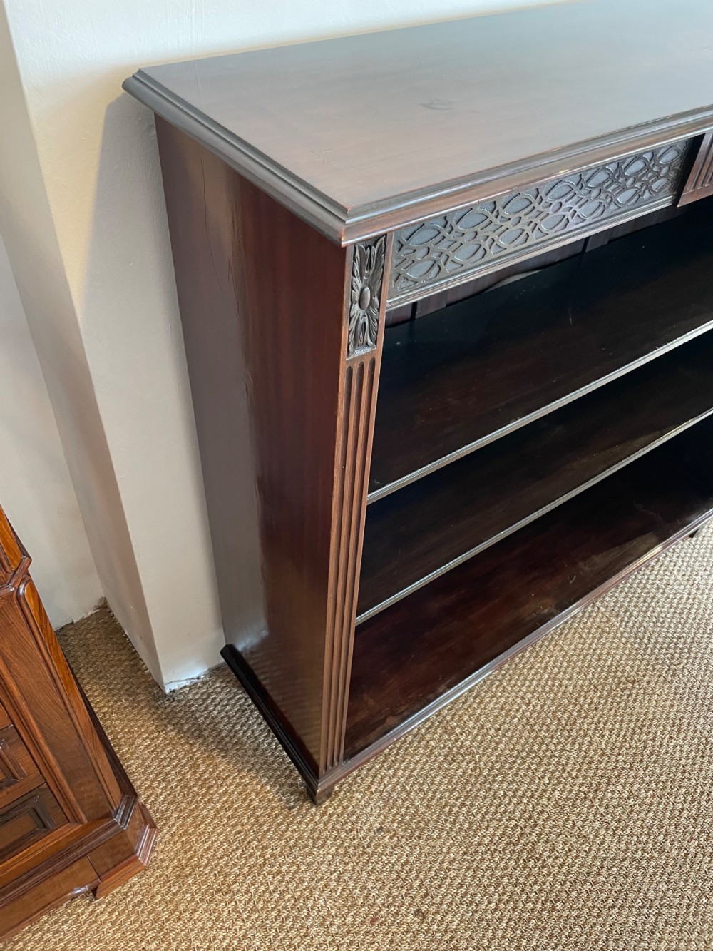 Edwardian mahogany open bookcase View III