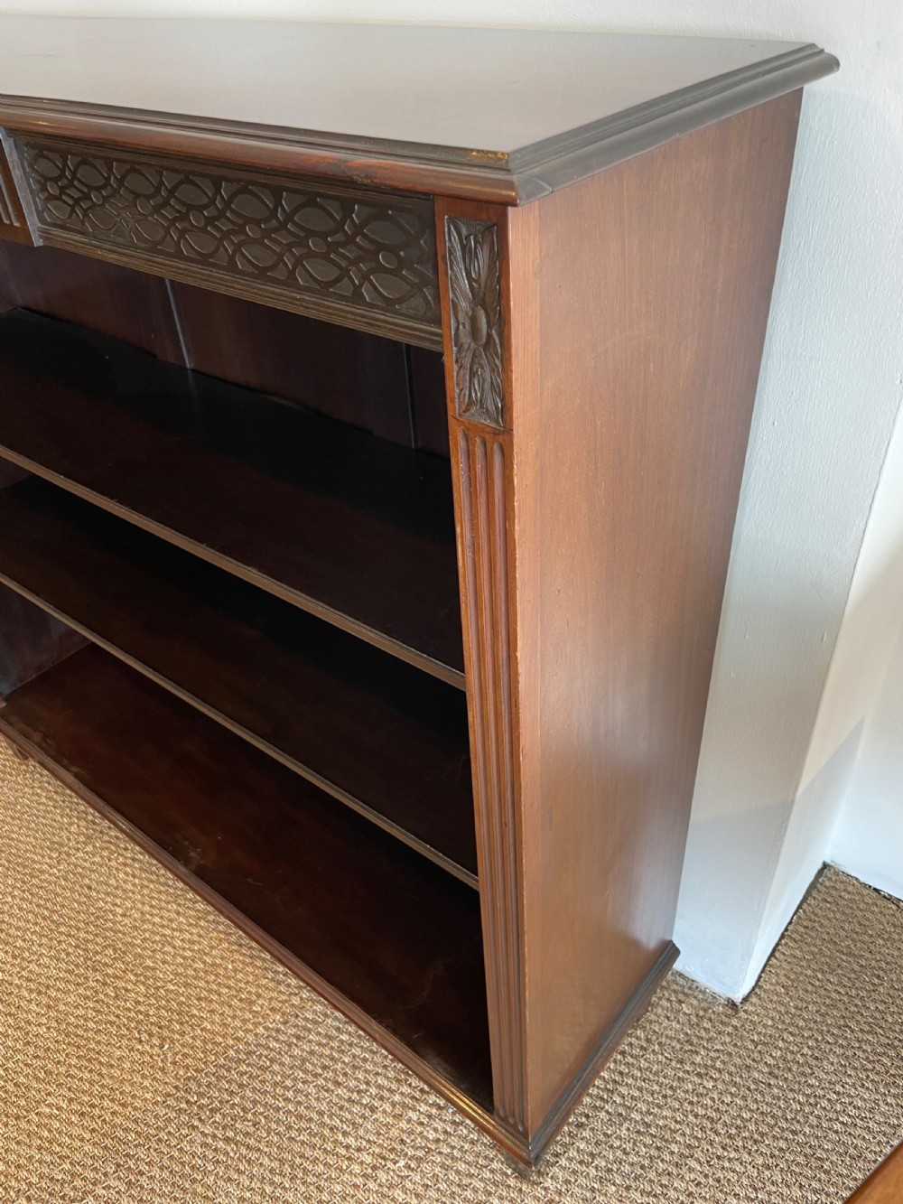 Edwardian mahogany open bookcase View IV