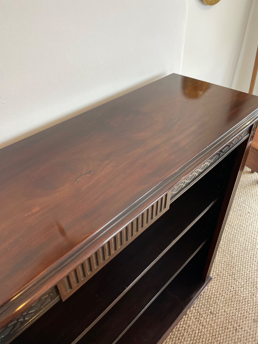 Edwardian mahogany open bookcase View V