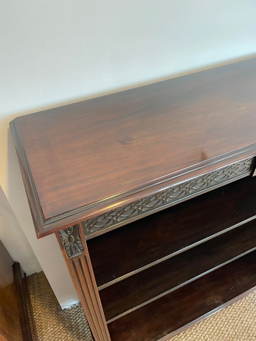 Edwardian mahogany open bookcase View VI