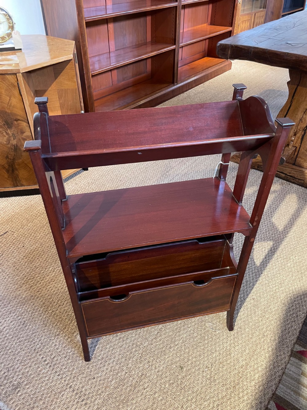 Edwardian book trough, magazine rack