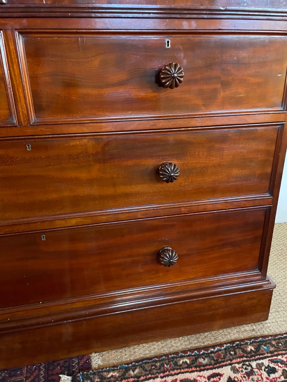 Victorian flame mahogany linen press  View III