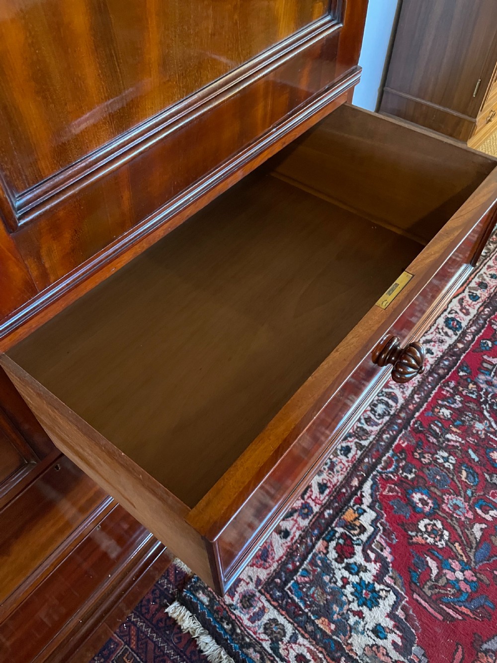 Victorian flame mahogany linen press  View IV