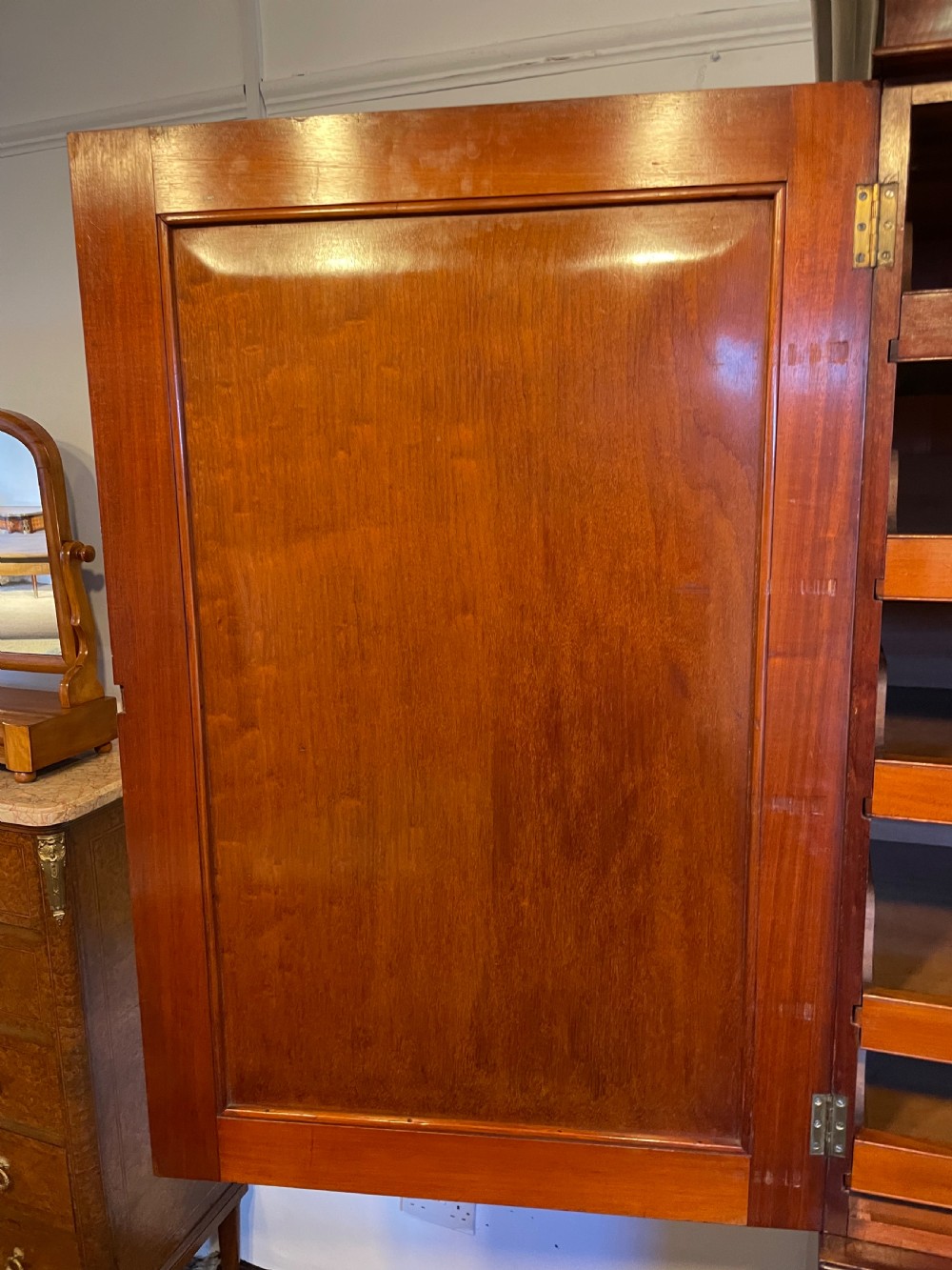 Victorian flame mahogany linen press  View VI