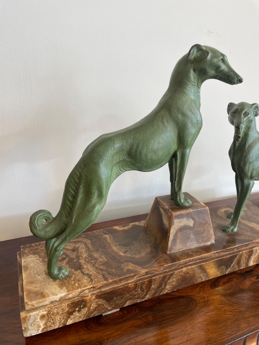 Art Deco spelter borzoi mounted on marble bas Le  View II