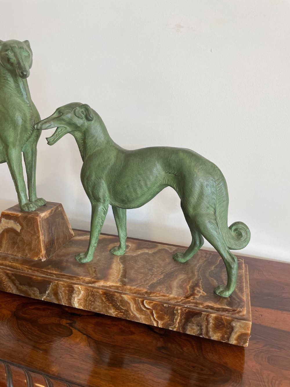 Art Deco spelter borzoi mounted on marble bas Le  View III