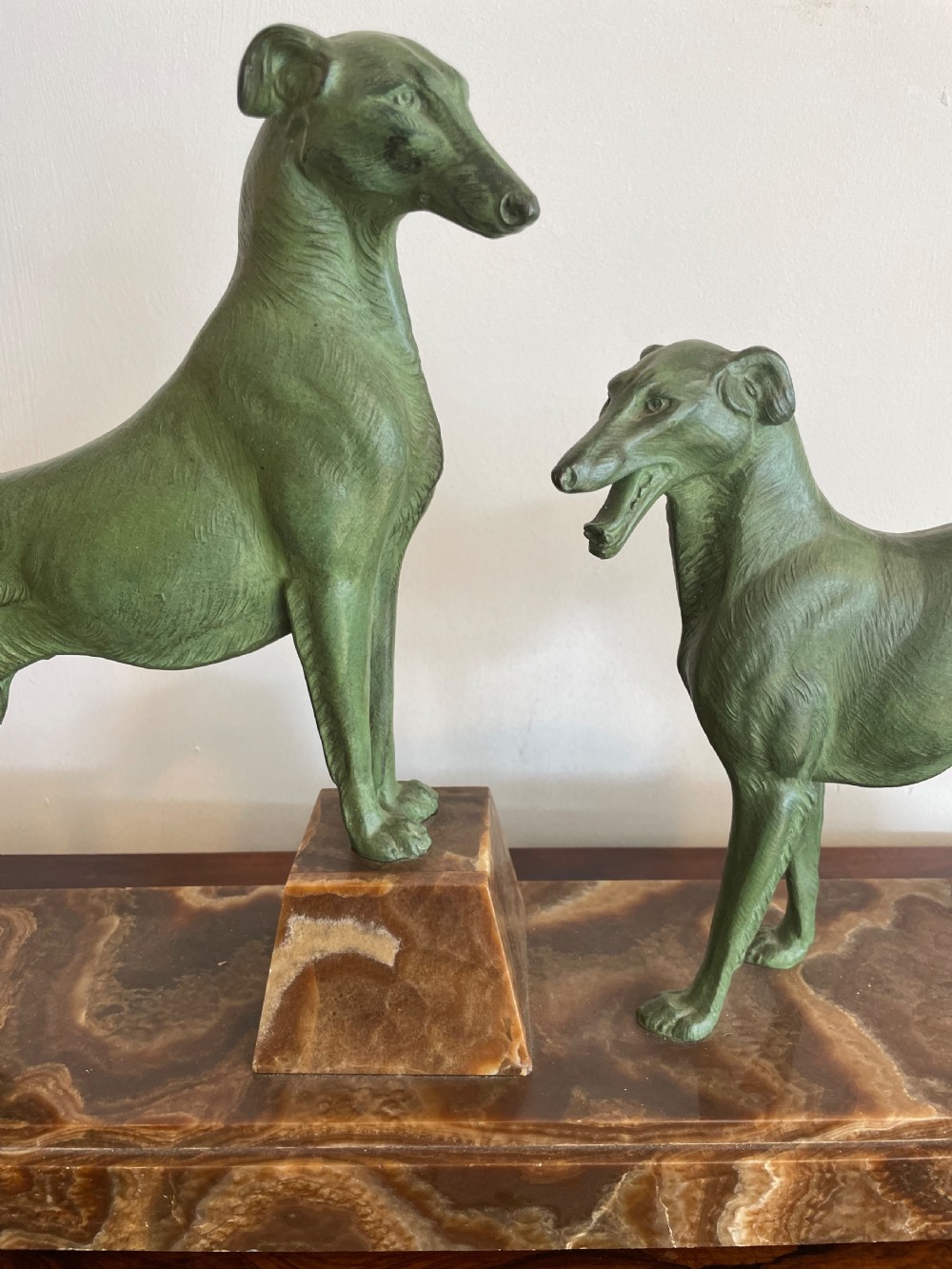 Art Deco spelter borzoi mounted on marble bas Le  View IV