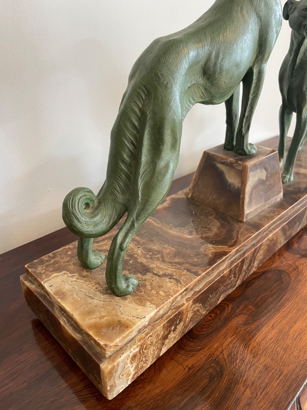Art Deco spelter borzoi mounted on marble bas Le  View V