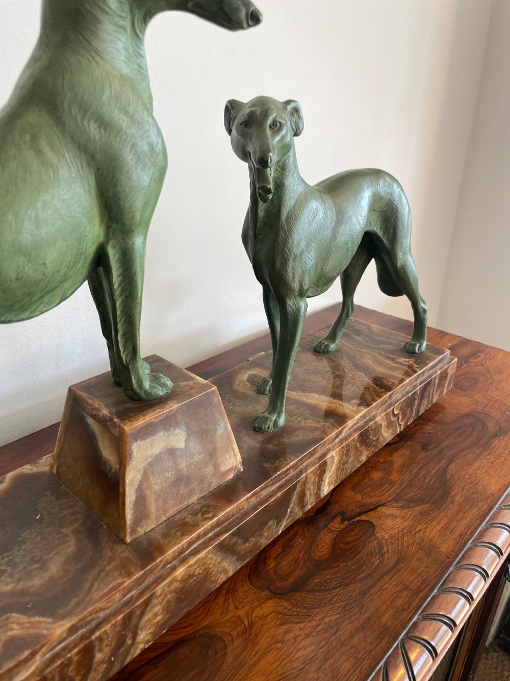 Art Deco spelter borzoi mounted on marble bas Le  View VI