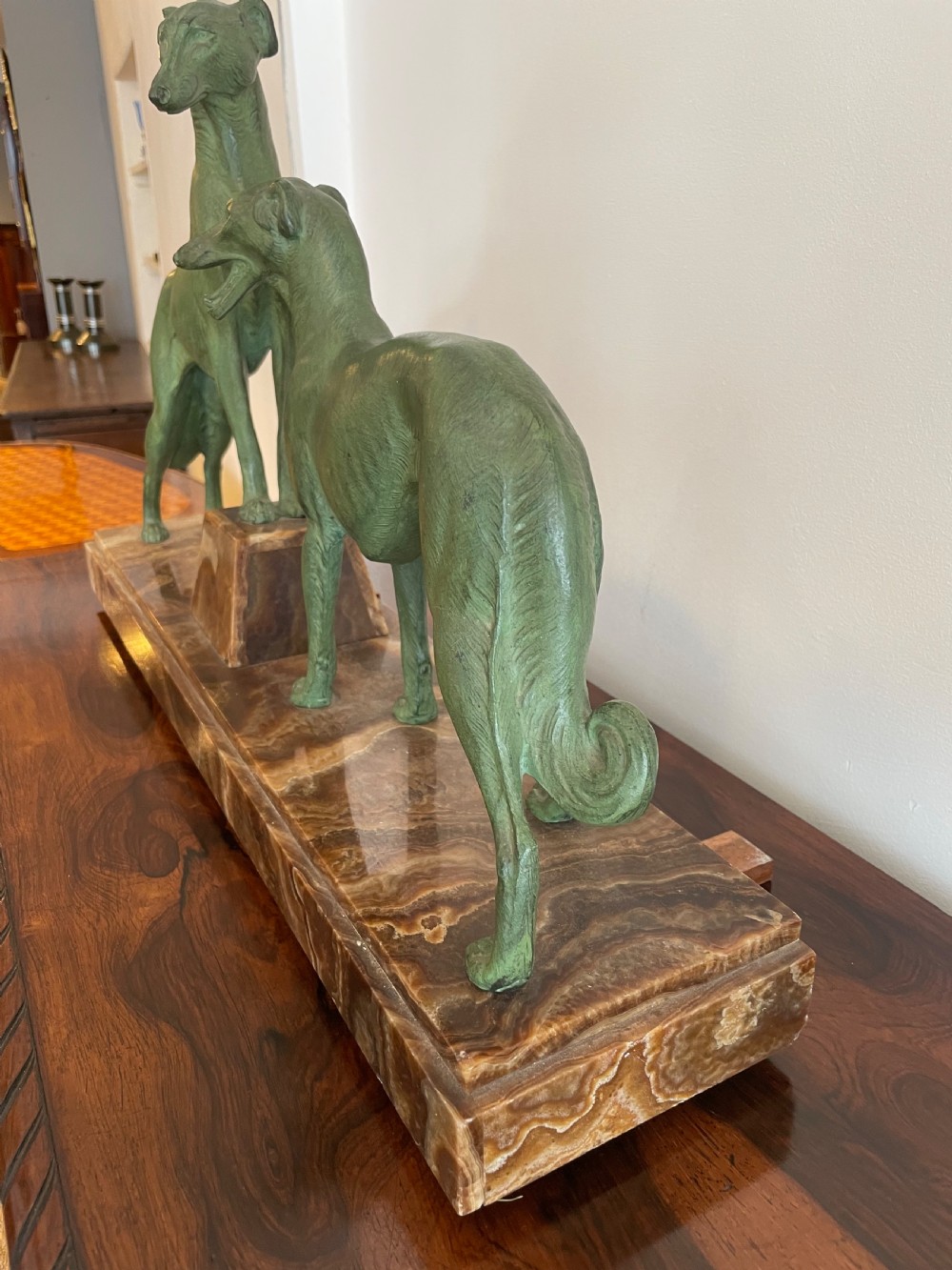 Art Deco spelter borzoi mounted on marble bas Le  View VII
