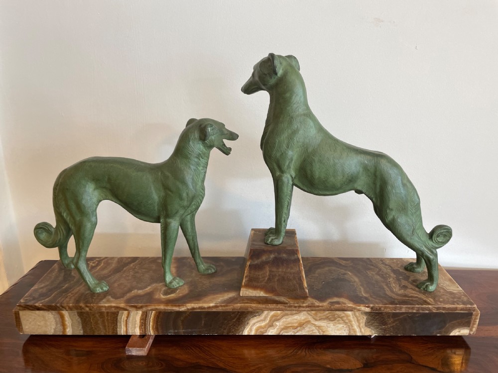 Art Deco spelter borzoi mounted on marble bas Le  View VIII