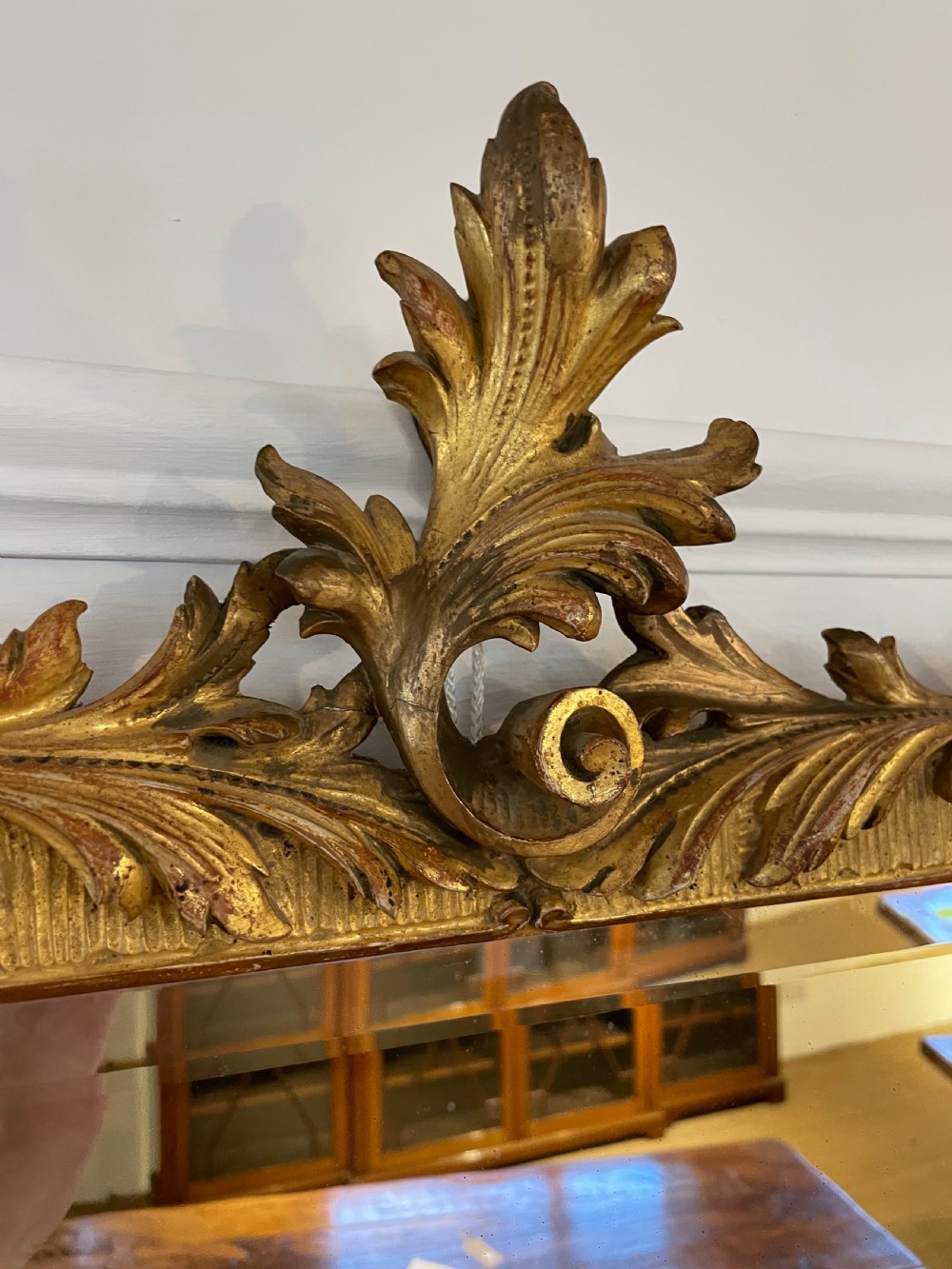 Small antique carved wooden gilt mirror  View II