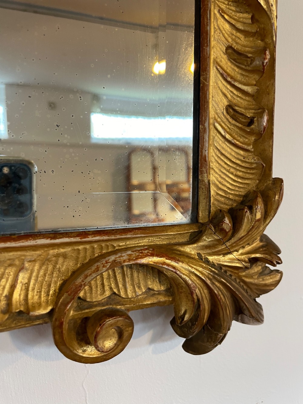 Small antique carved wooden gilt mirror  View V