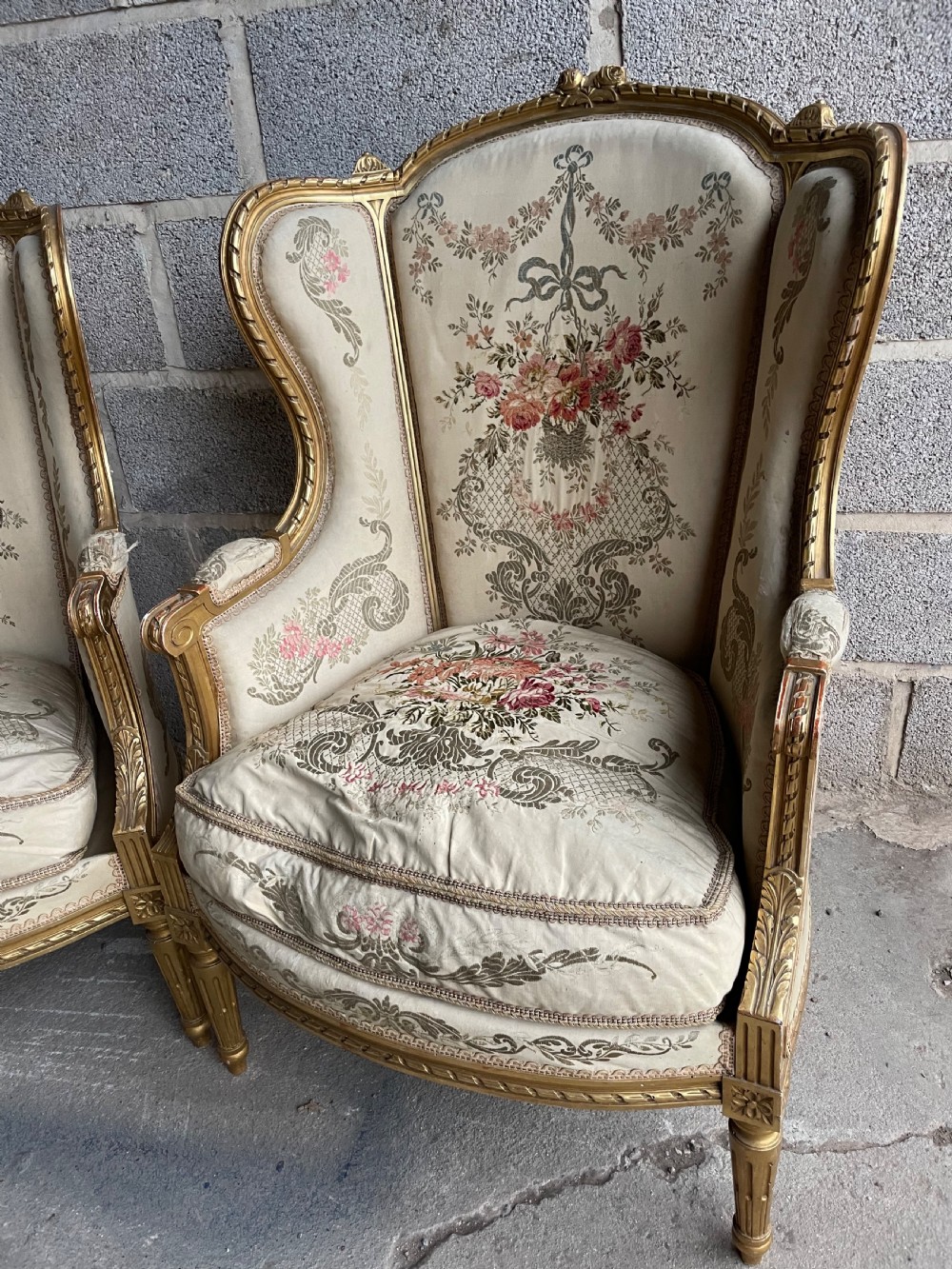 Pair of gilt wood fauteuils / arm chairs  View II