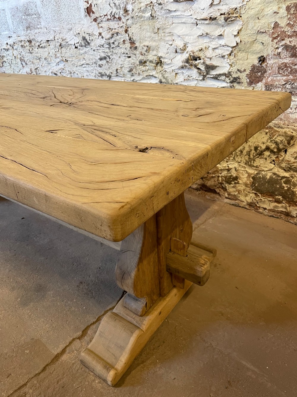 Scrubbed oak refectory table  View X