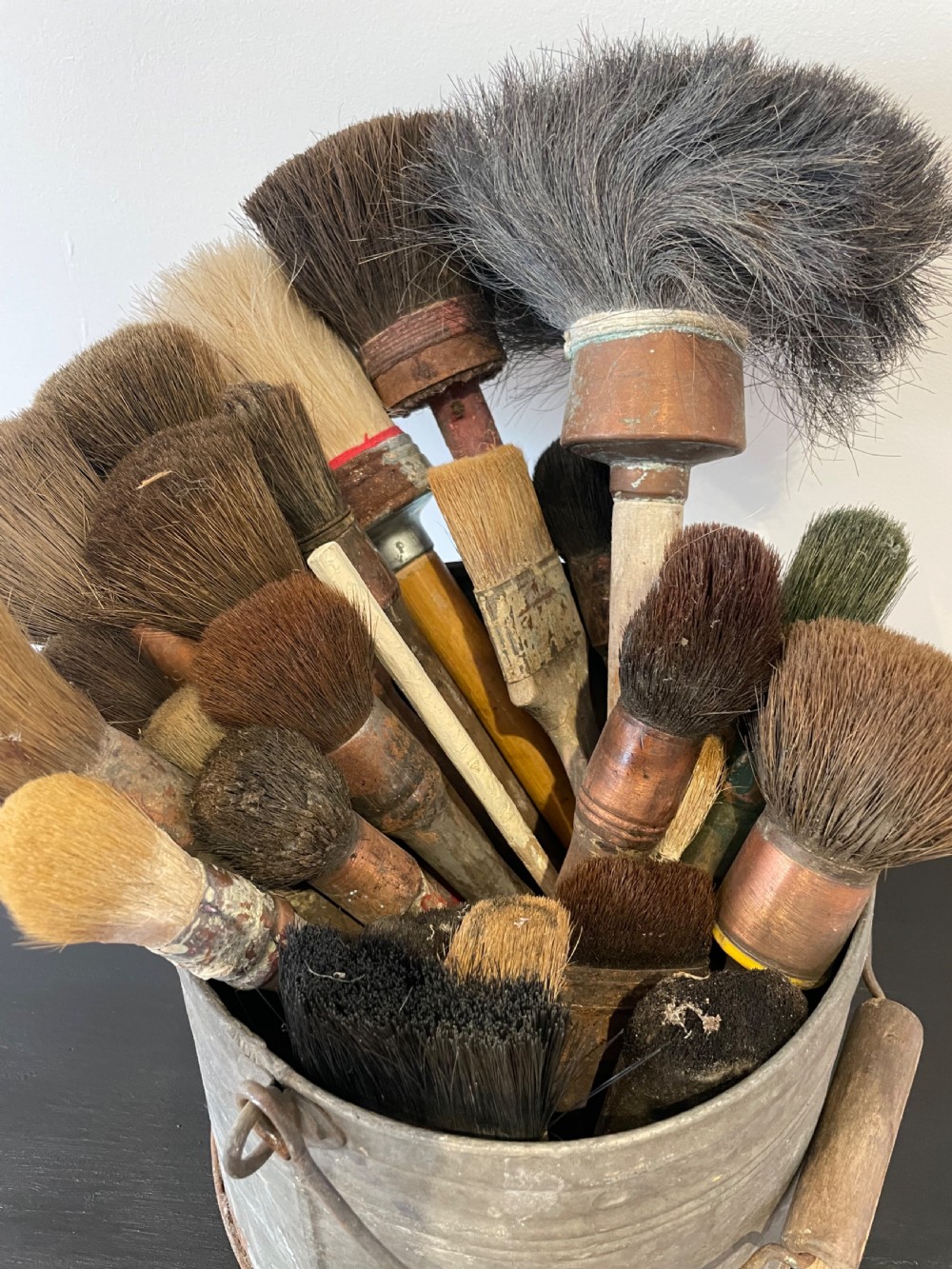 Collection of  paint brushes ina zinc bucket  View IV