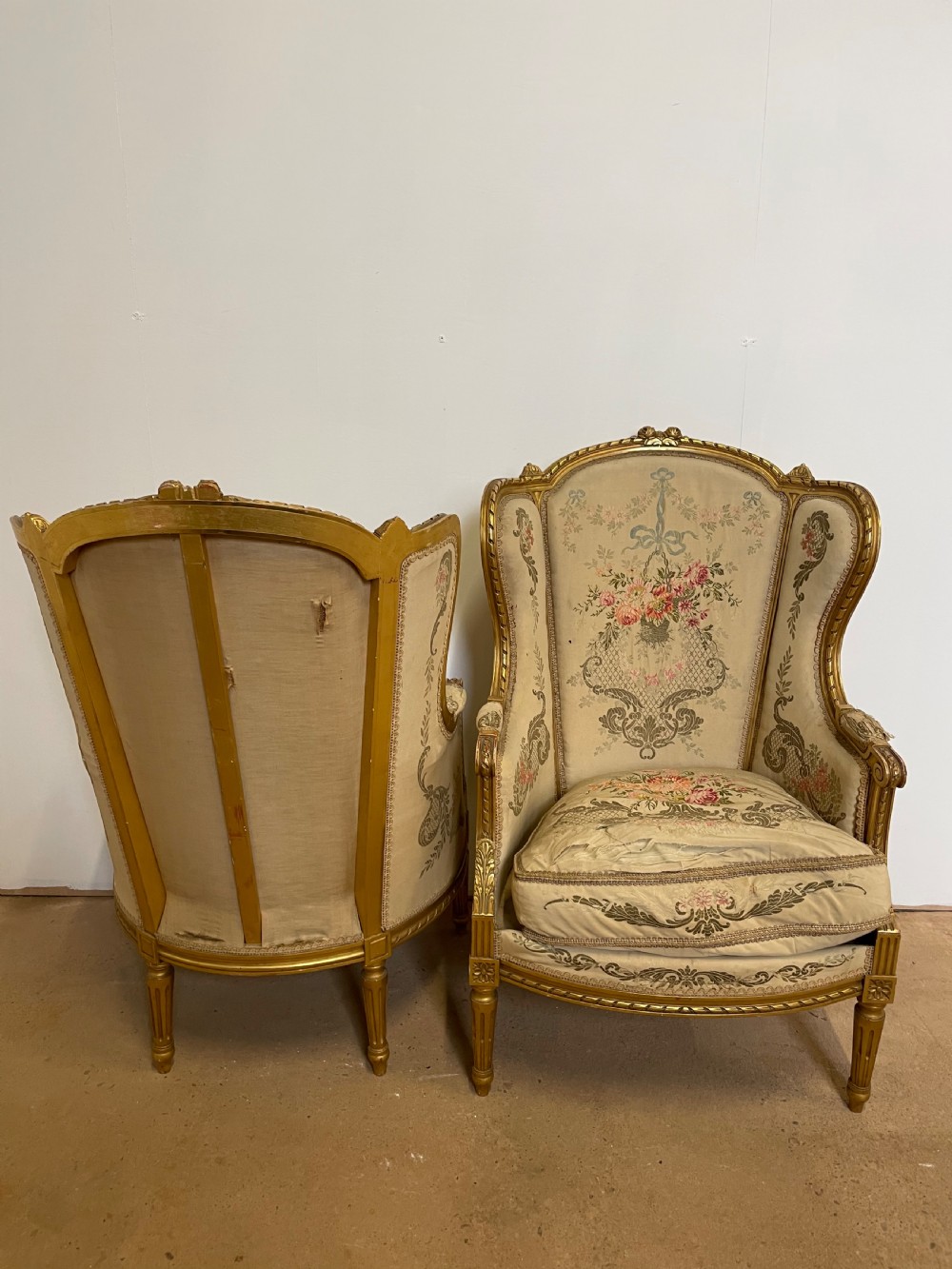 Pair of gilt wood fauteuils / arm chairs View VIII