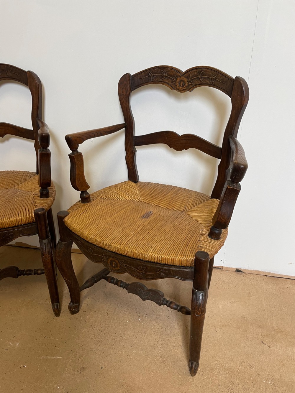 Pair of country oak carver chairs  View II