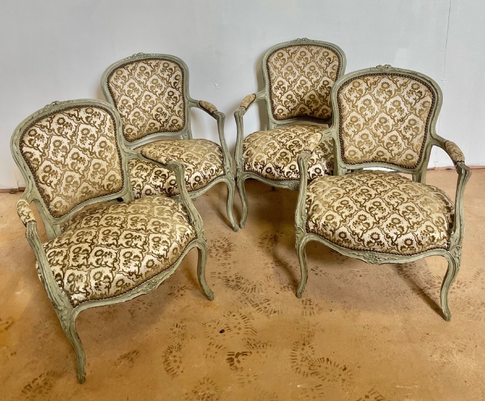 Set 4 painted Louis XVI style fauteuils / armchairs 