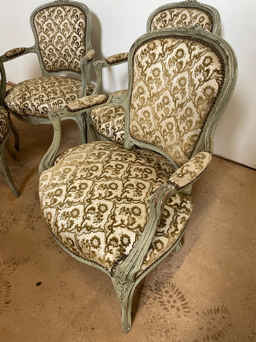 Set 4 painted Louis XVI style fauteuils / armchairs  View II