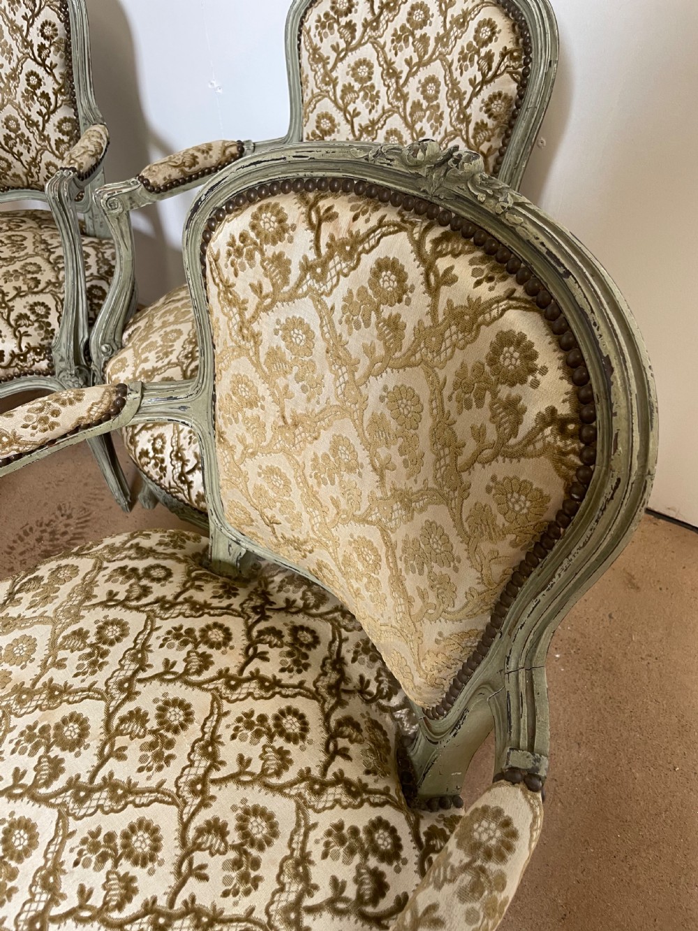 Set 4 painted Louis XVI style fauteuils / armchairs  View III