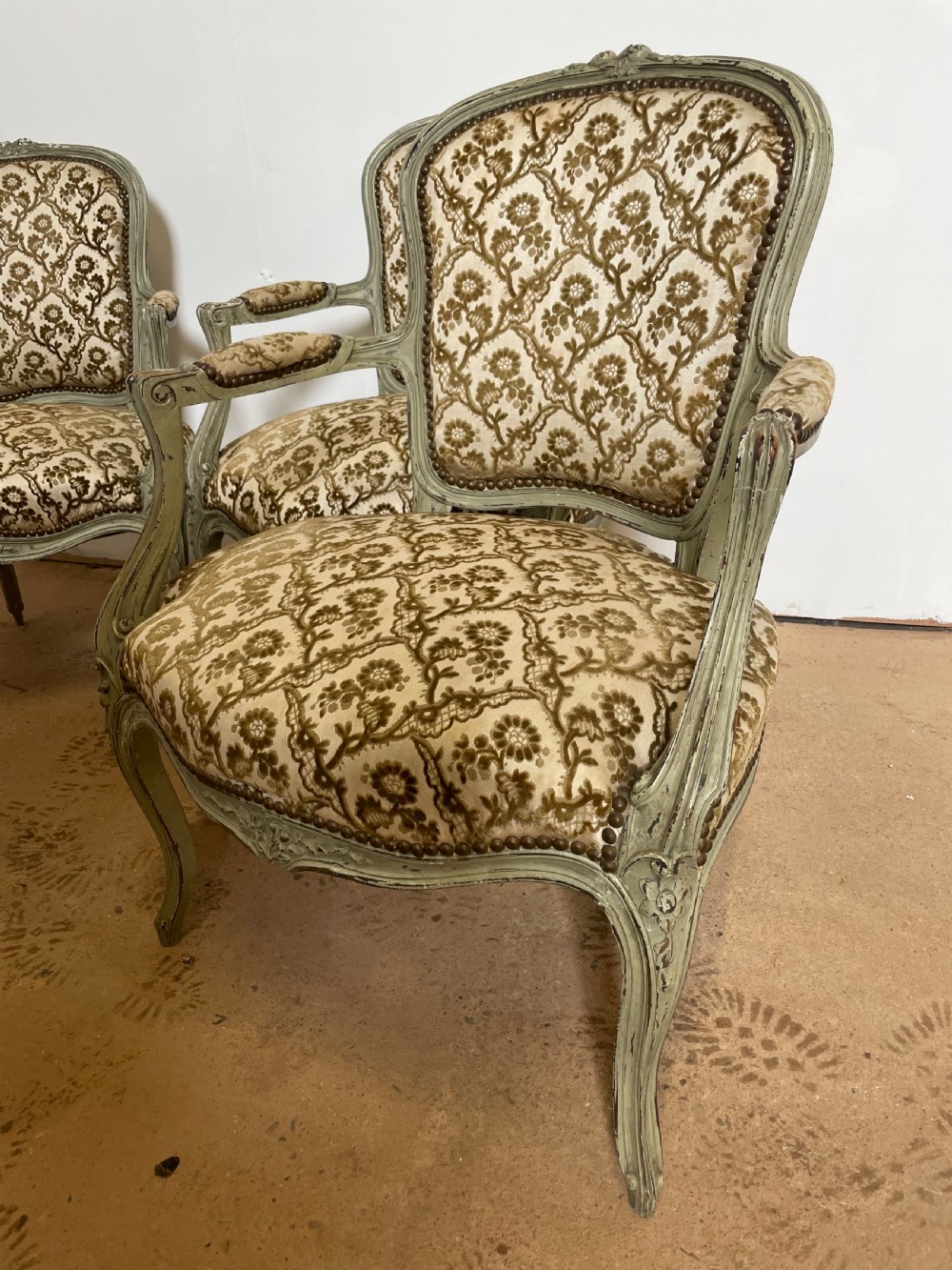 Set 4 painted Louis XVI style fauteuils / armchairs  View V