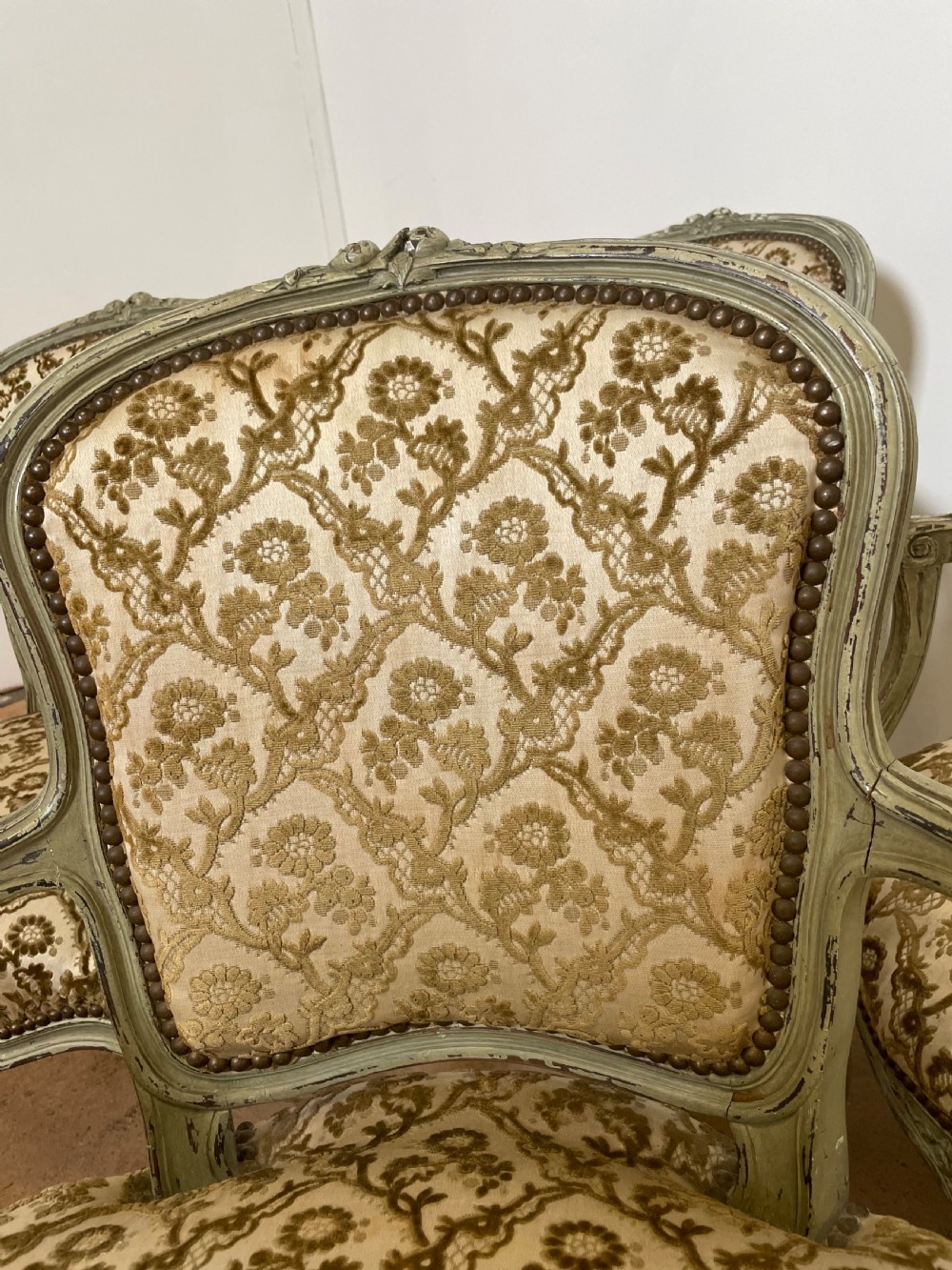 Set 4 painted Louis XVI style fauteuils / armchairs  View VIII