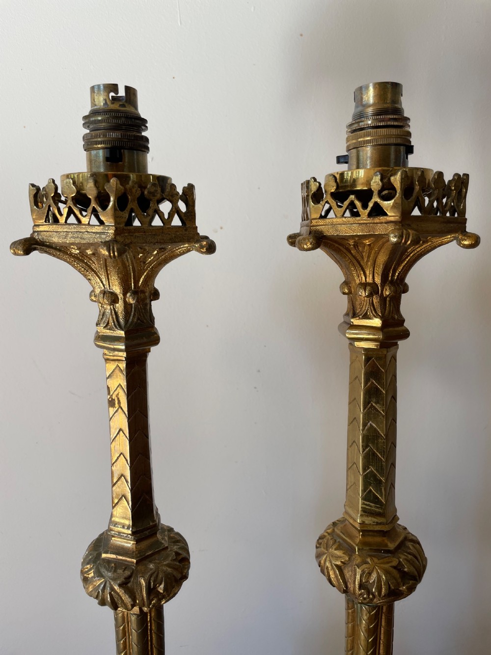 Large pair of gothic style  table lamps  View V