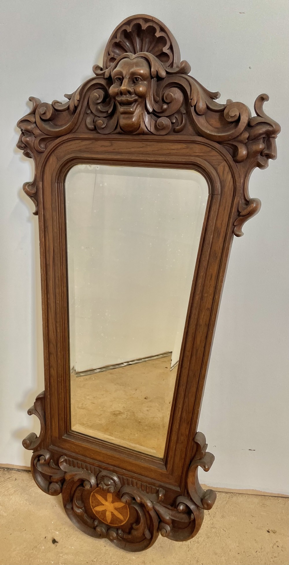 Large carved oak wall mirror 