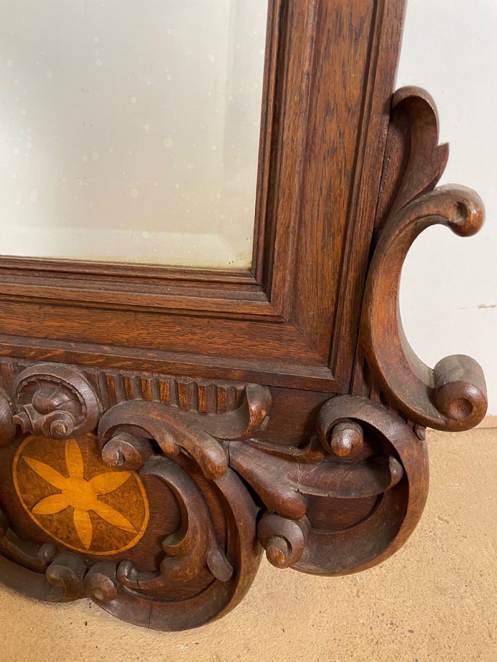 Large carved oak wall mirror  View V