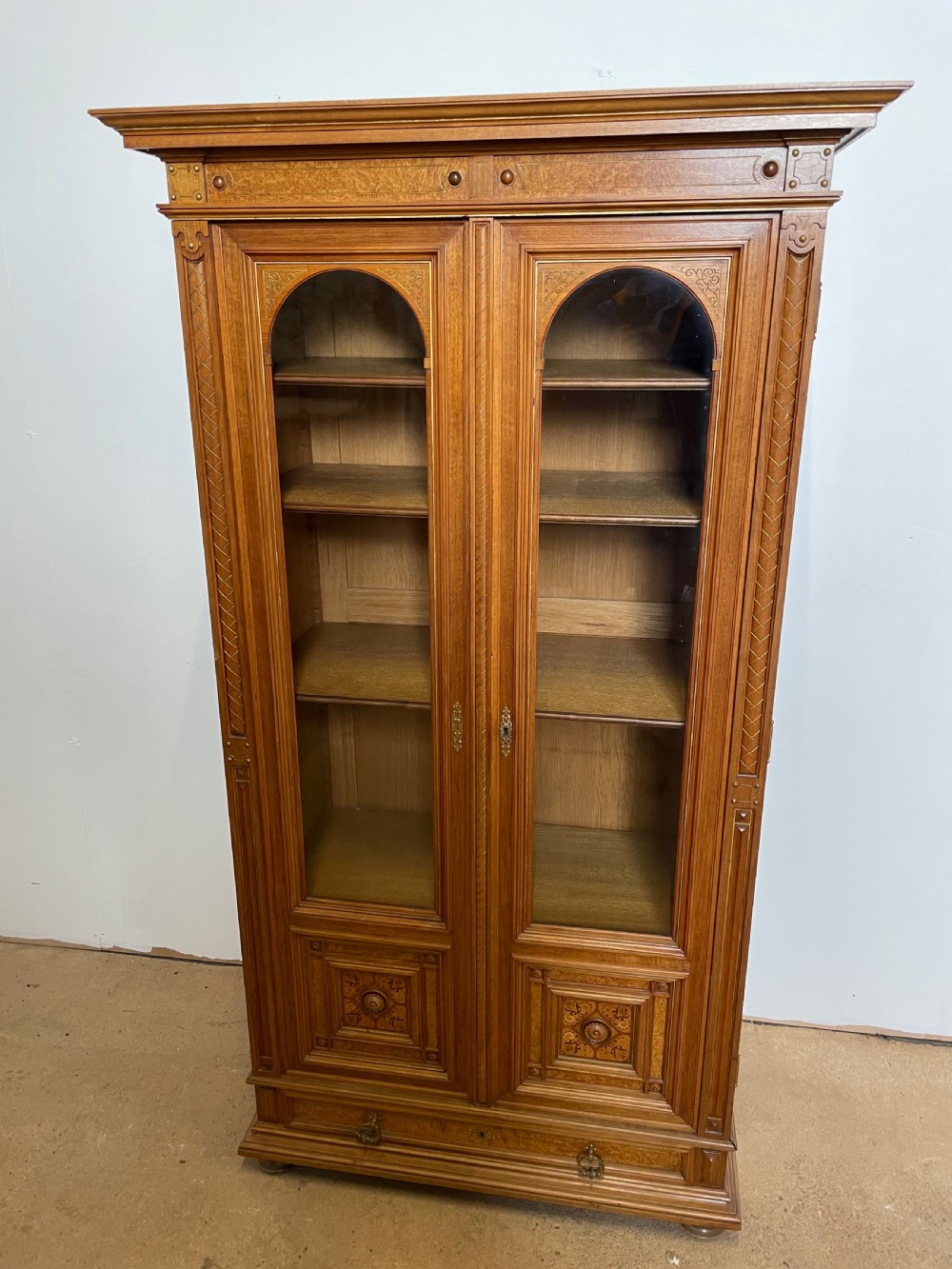 Small walnut bookcase / display cabinet 