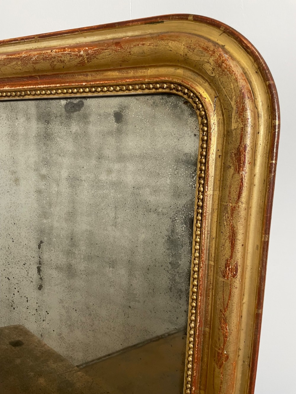 Antique gilt arched top mirror  View II