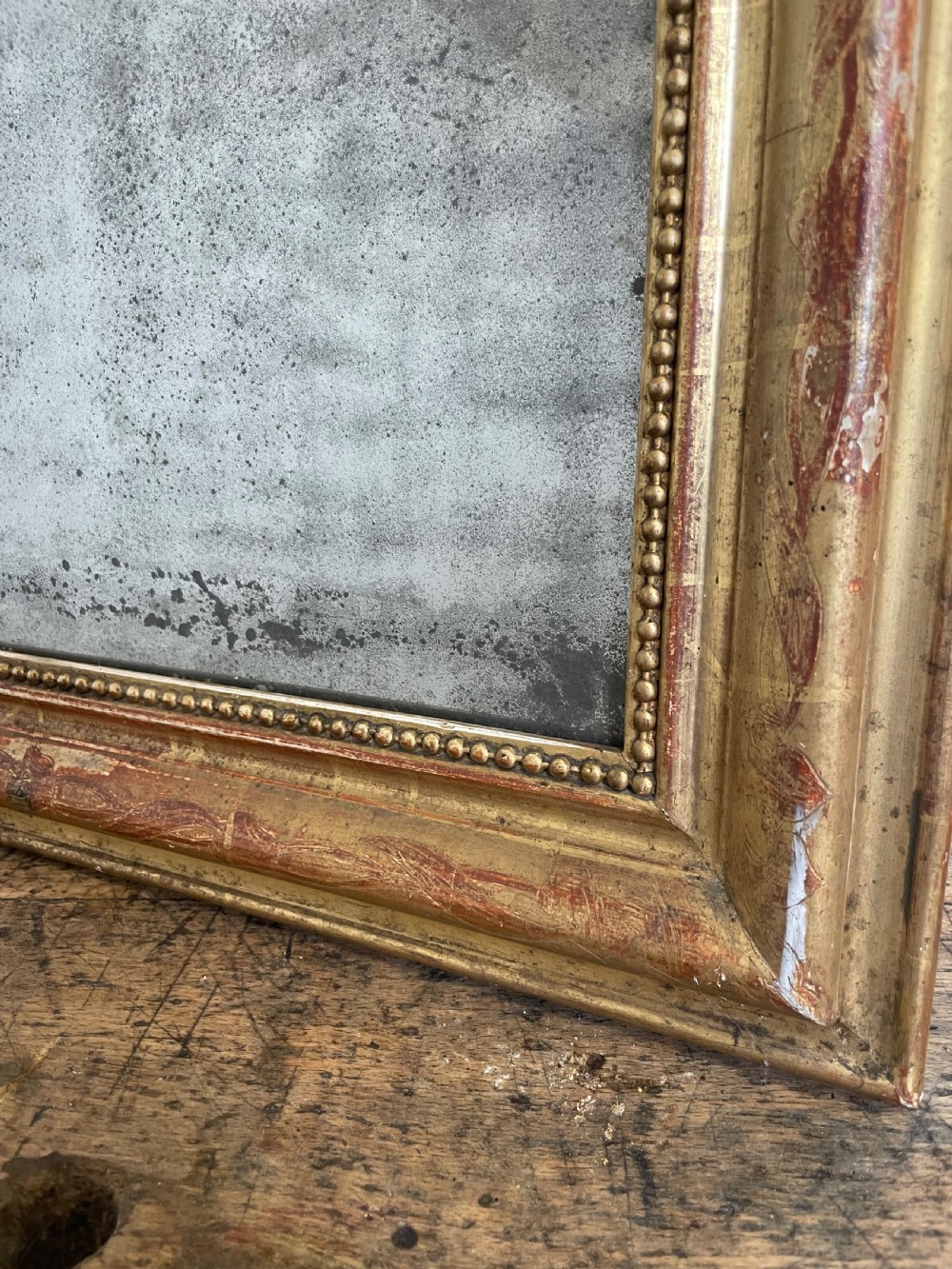 Antique gilt arched top mirror  View V