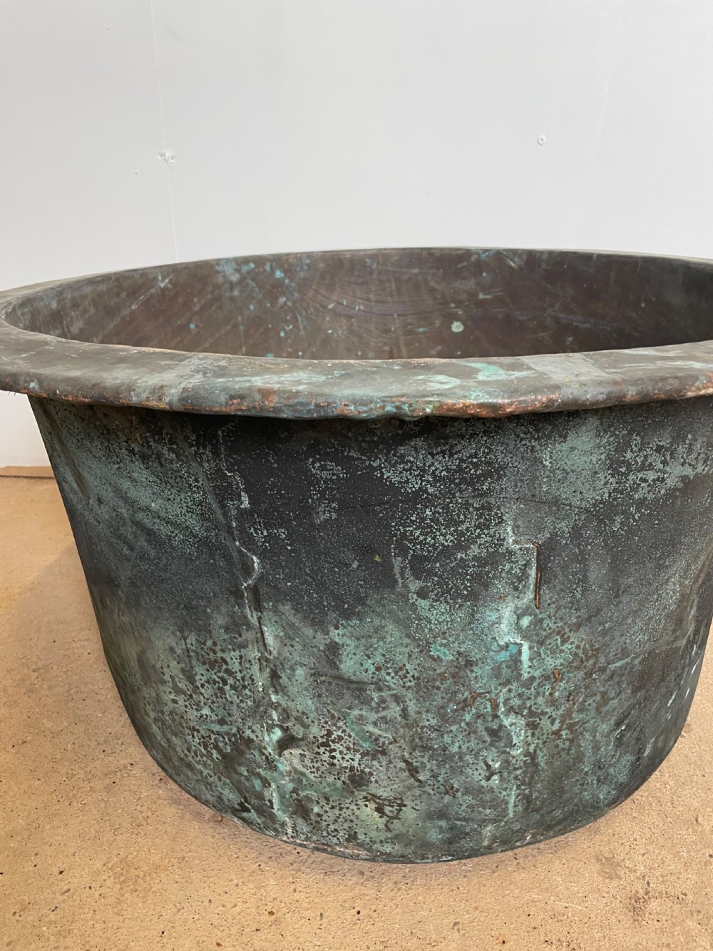 Large antique copper planter / log bin  View II